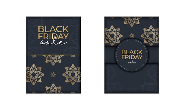 Festive poster for black friday dark blue with luxurious gold pattern