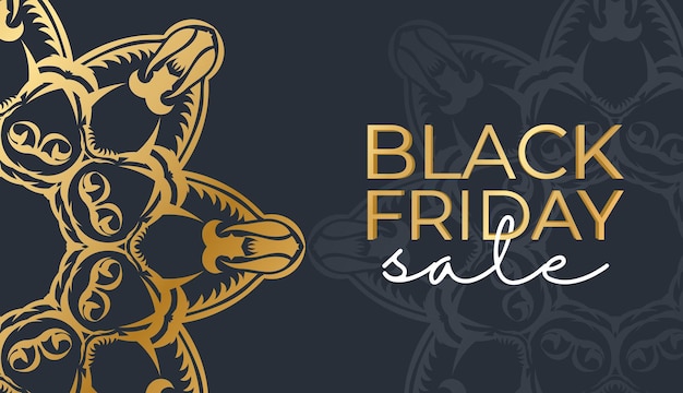 Festive poster black friday dark blue with vintage gold pattern