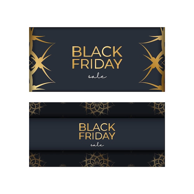 Vettore poster festivo per la vendita del black friday blu scuro con ornamento in oro greco