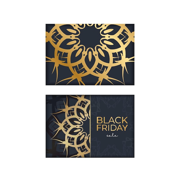 Festive poster for black friday sales dark blue with geometric golden ornament