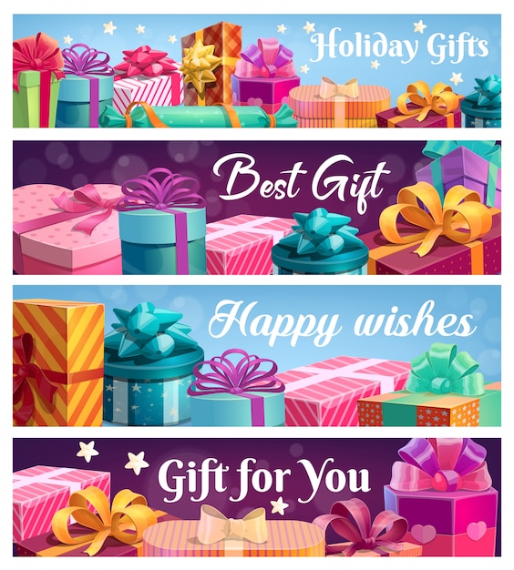 Vector festive presents,  gift boxes with ribbons