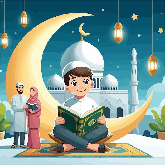 festive Ramadan cartoon illustration pray