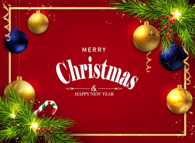 프레임과 크리스마스 트리 화환이 있는 축제 빨간 엽서