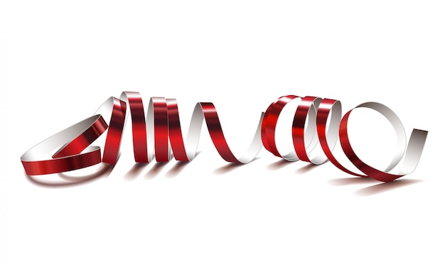 Vector festive red ribbon on white background. realistic vector streamers.