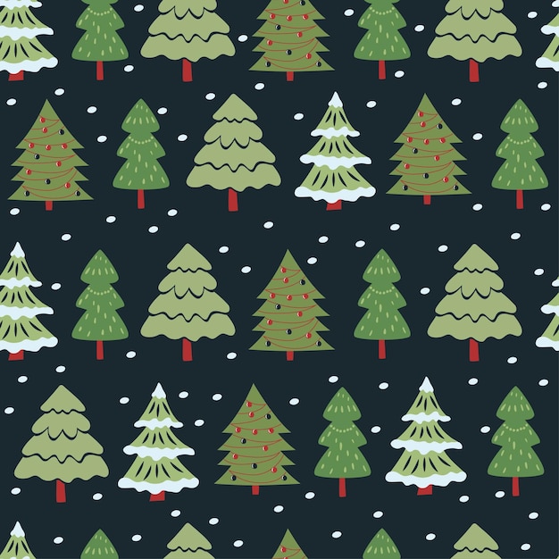 Festive seamless pattern Christmas trees on a dark background