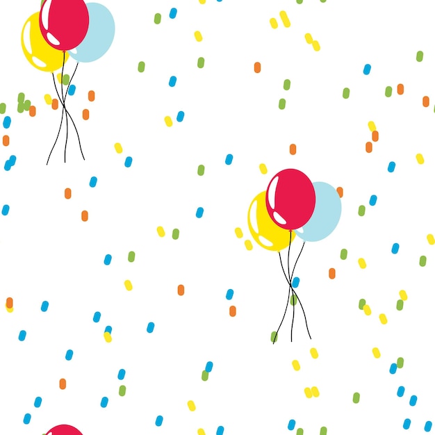 Festive seamless pattern with balloons and confettis