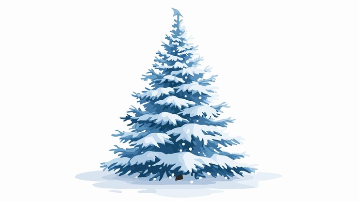Vector festive snowy christmas tree flat illustration