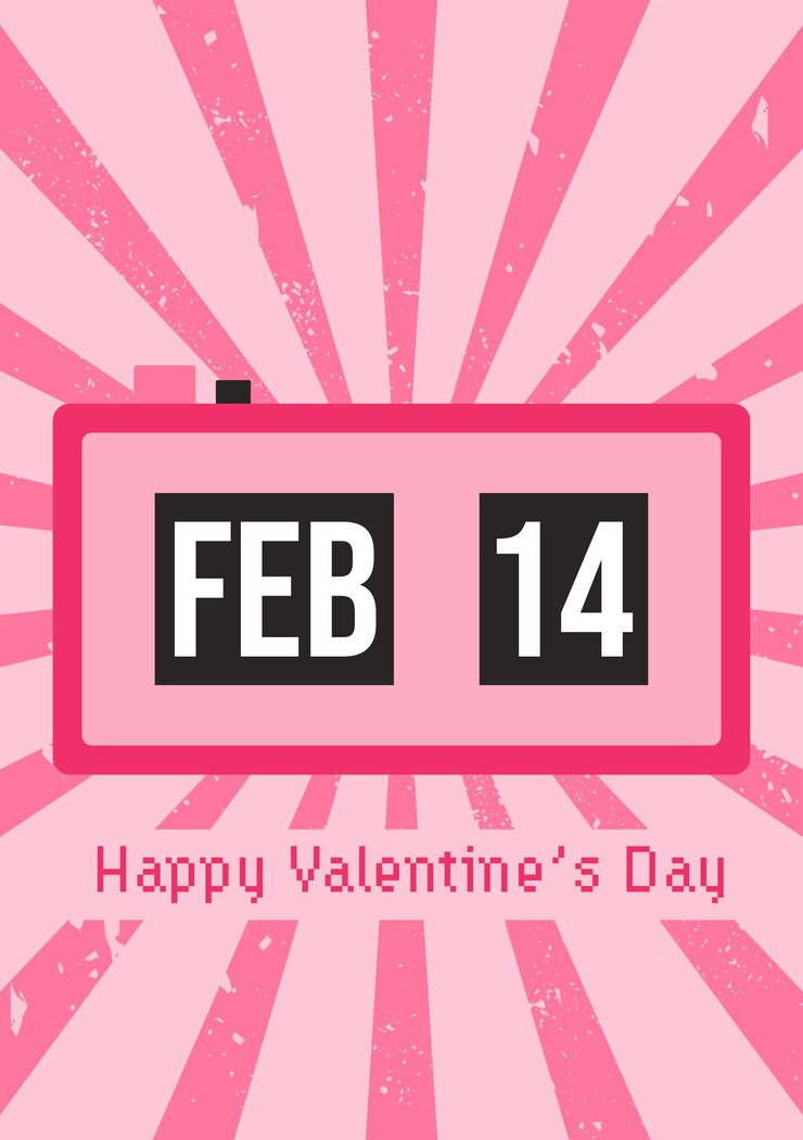 Vector festive valentines day poster featuring a retrostyle calendar with feb 14 in bold text set agains