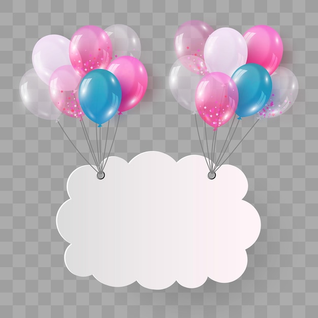 Festive vector helium balloons, Birthday baloon flying for party, vector celebration banner, png