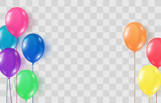 Festive vector helium balloons, birthday baloon flying for party, vector celebration banner, png