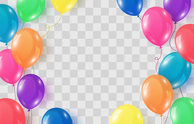 Festive vector helium balloons, Birthday baloon flying for party, vector celebration banner, png