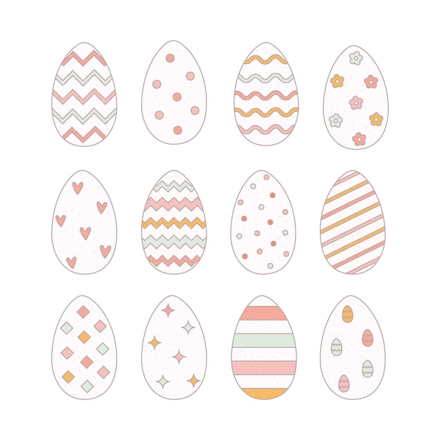 Festive vintage grunge Easter eggs set Vector illustration for card banner web sticker