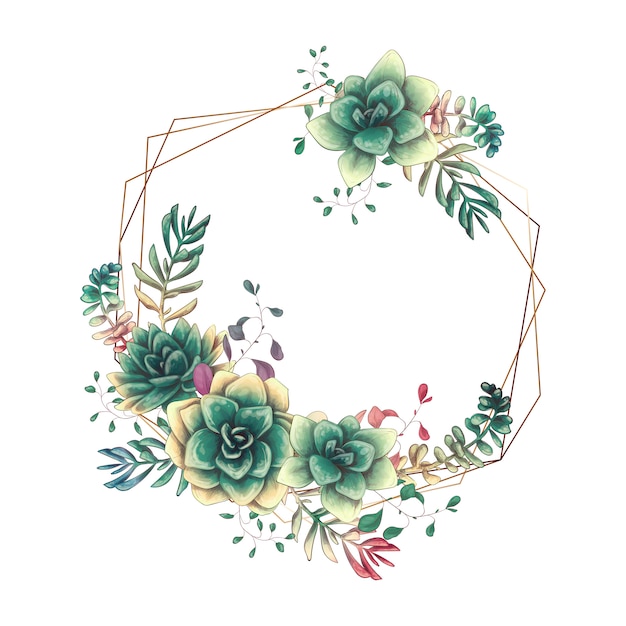 Vector festive wedding frames with colorful succulents.