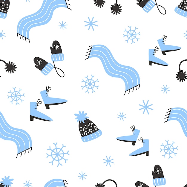 Festive winter pattern with cozy elements in flat style