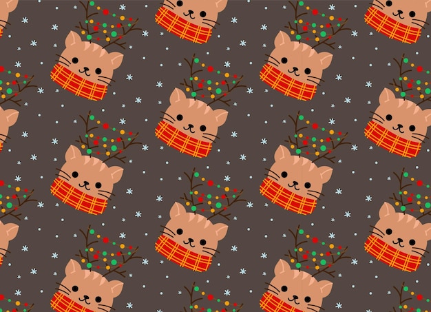 Vector festive wrap seamless pattern with cute cat