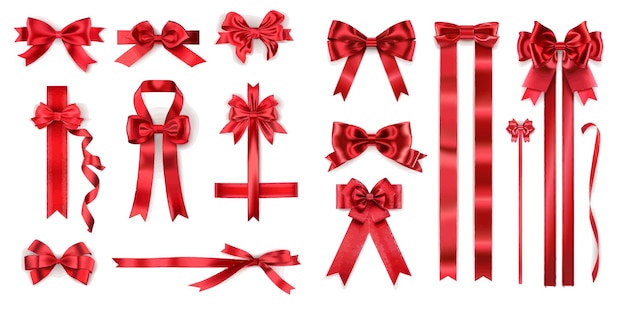 Festive wrapping bow gift decoration and presents ribbon vector set