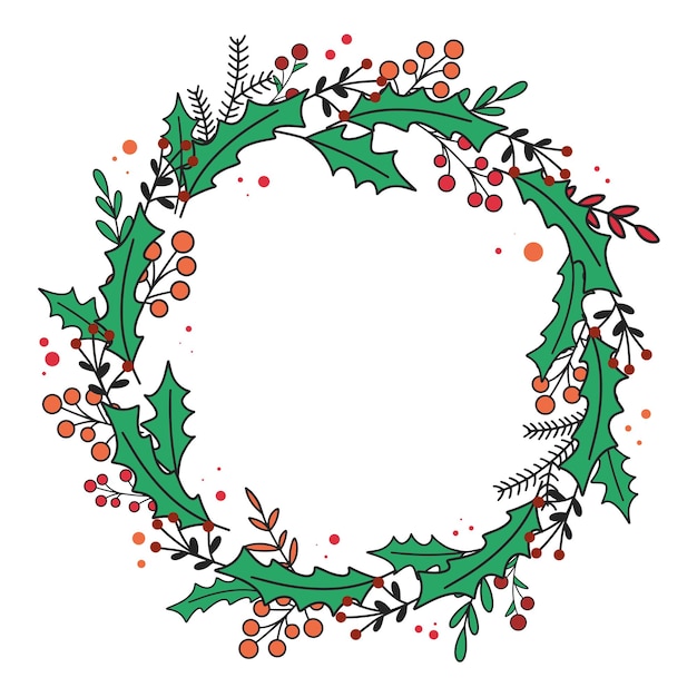 Вектор Праздничный венок с ягодами и поддубными листьями клип арт рождественский обод шаблон для открытки