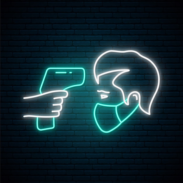 Fever check line icon in neon style.