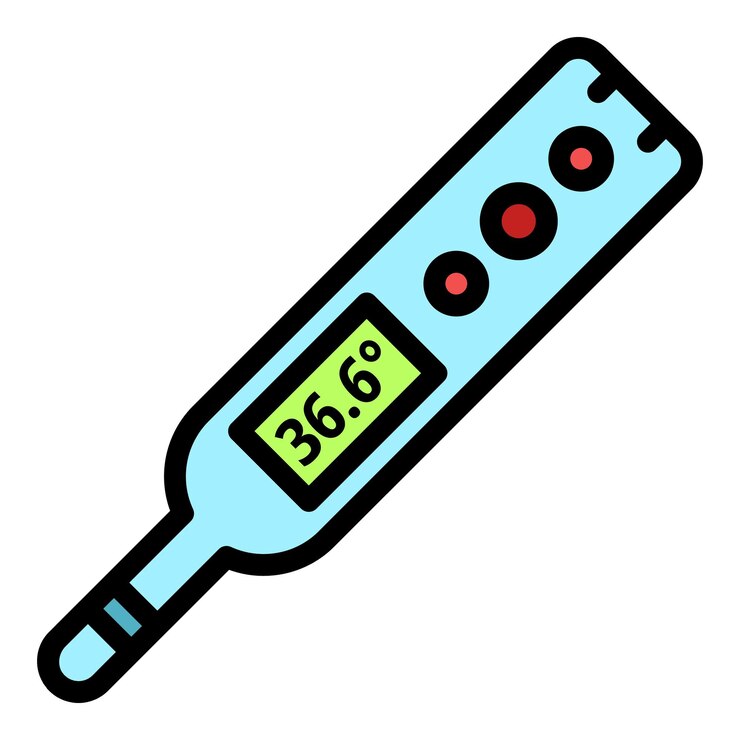 Vector fever digital thermometer icon outline fever digital thermometer vector icon color flat isolated