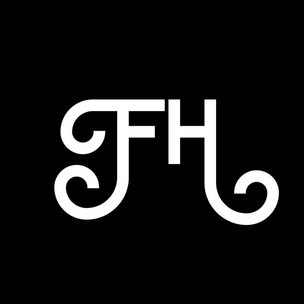 黒い背景の文字ロゴデザイン (FH) クリエイティブ・イニシャル (FH Creative Initials) 文字ロゴコンセプト (FH Letter Design) ホワイト・レター (FH White Letter) 黒い背景に白い文字ロゴ設計 (FH FH Logo) 
