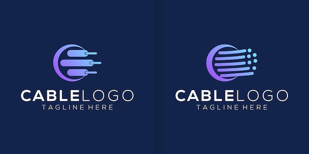 光ファイバー ケーブルのロゴ デザイン コレクション インターネット接続ベクター デザイン通信とネットワークのロゴの種類