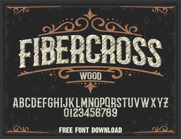 Vector fibercross alphabet font vintage retro serif script font typography lettering outdoor adventure