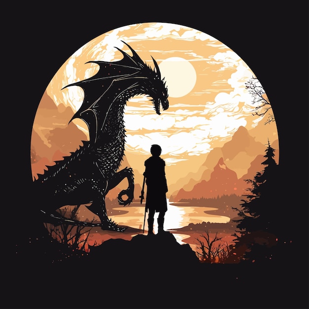 fiction with knight and dragon