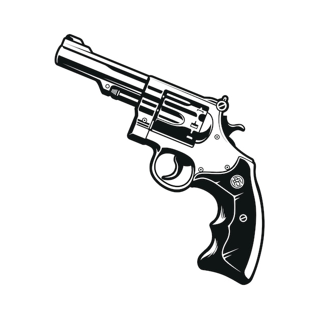 Vettore elemento di design isolato con pistola revolver fittizia illustrazione vettoriale dettagliata in bianco e nero della pistola con linee pulite e nitide