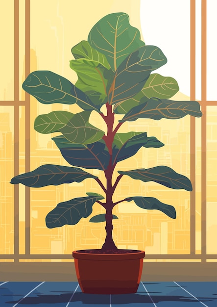 Fiddleleaf fig piatto vettore illustrazione arte cartone animato piatto colorato illustrazione vettoriale