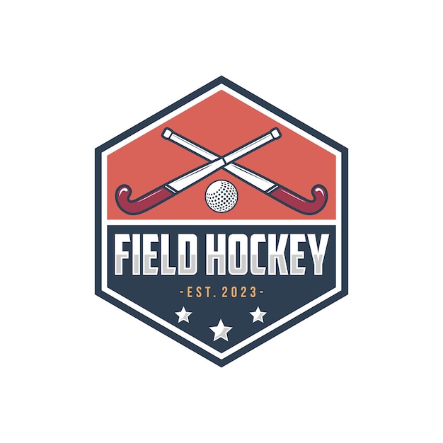 Field hockey logo and badge Field hockey vector illustration Field hockey and ball