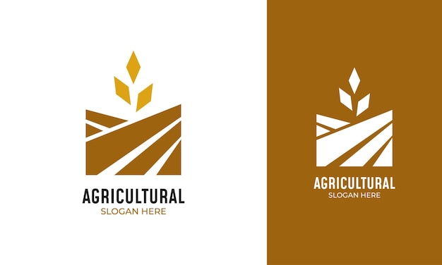 農業用小麦のアイコンとフィールドのロゴのデザイン