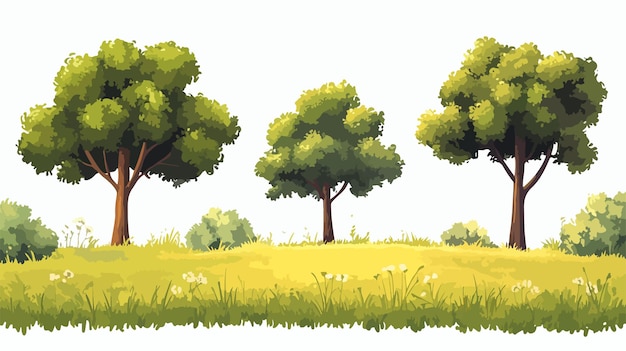 Field Trees Vector Set Isolated on White Background with Transparent Shadows