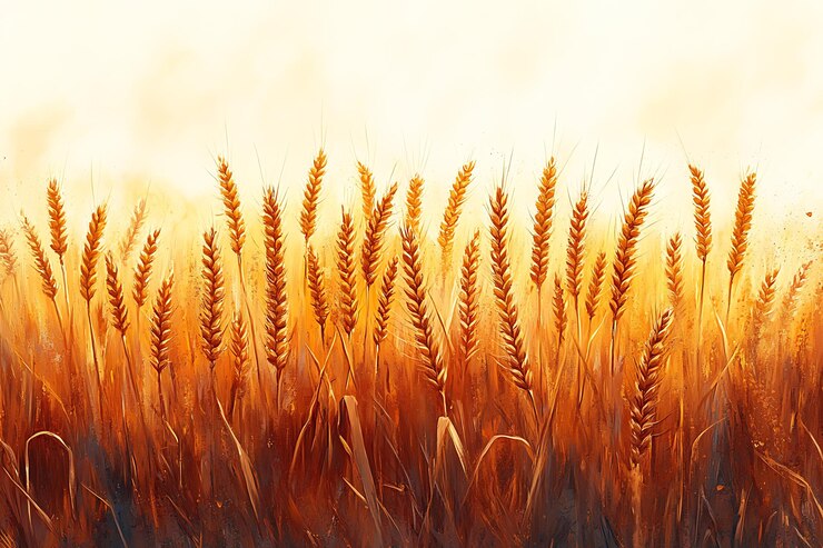 Vector field of wheat against blue sky style