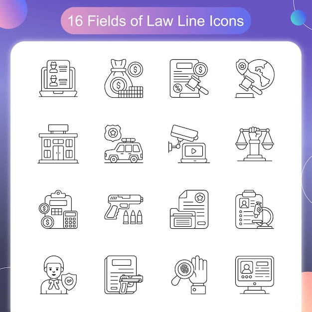 Fields of Law Vector Outline icon Set 03