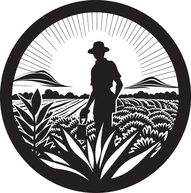 Fields of prosperity farming logo vector icon harvest horizon agriculture emblem design