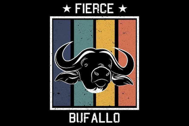 Fierce buffalo retro silhouette design landscape