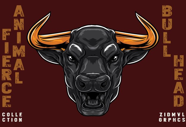 Vector fierce bull head illustration animal emblem patch logo