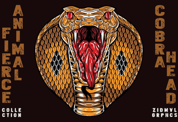 Вектор Жестокая кобра с головой змеи иллюстрация животная эмблема логотип