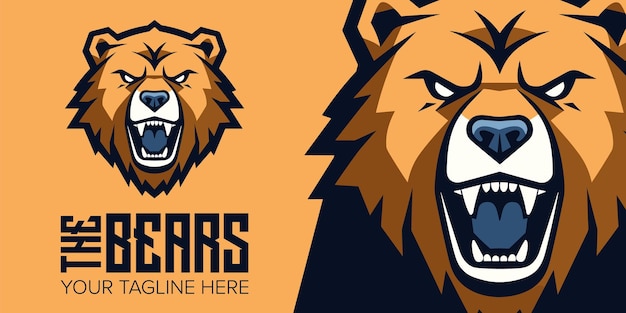 Ожесточенная элегантность Гневный минималистский медведь Логотип идеально подходит для спортивных киберспортных команд Значки и модные футболки