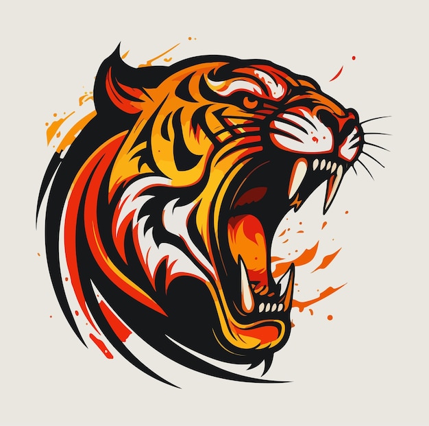 Vector fierce tiger head with wide open roaring mouth