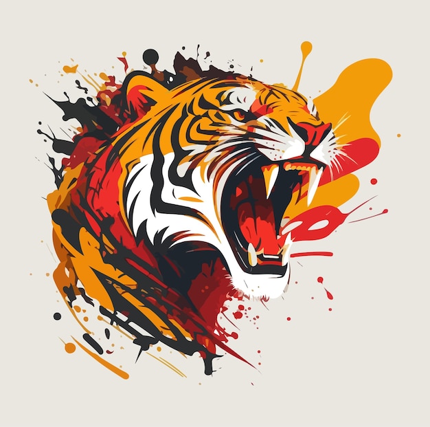 Vector fierce tiger head with wide open roaring mouth