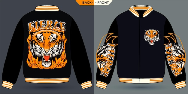 Vector fierce tiger visualized with a jacket mock up