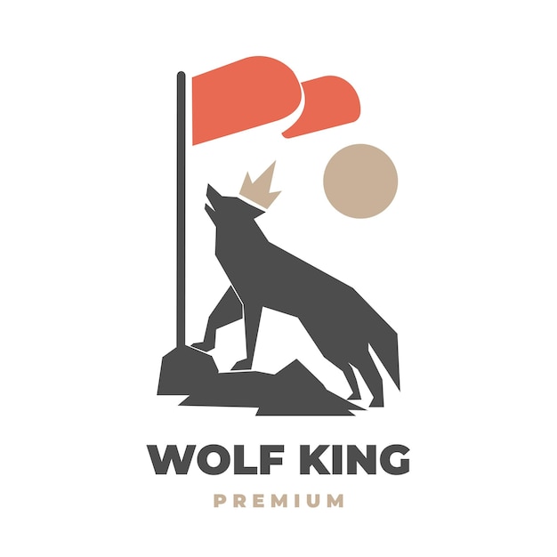 Fierce Wolf Illustration Logo with Flag