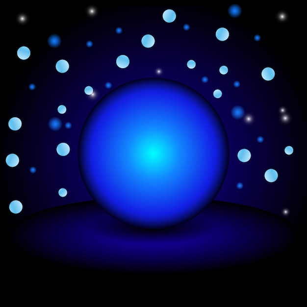 Vettore sfera blu ardente glitter su sfondo scuro sfera illuminata cerchio