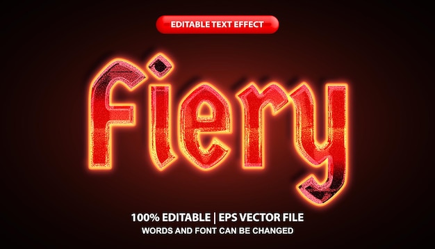 Fiery editable text effect template, red glowing neon light effect font style