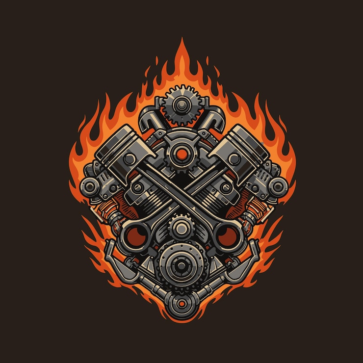 Vector fiery engine emblem
