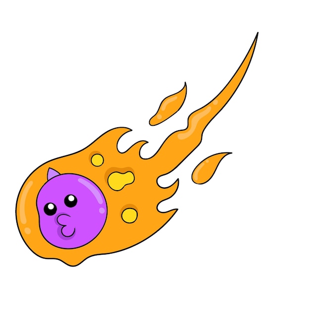 Fiery flying horned monster doodle icon image kawaii