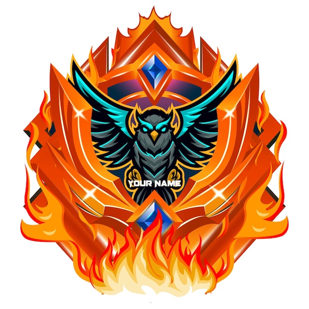 Fiery game rank badge with eagle mascot and name insertion