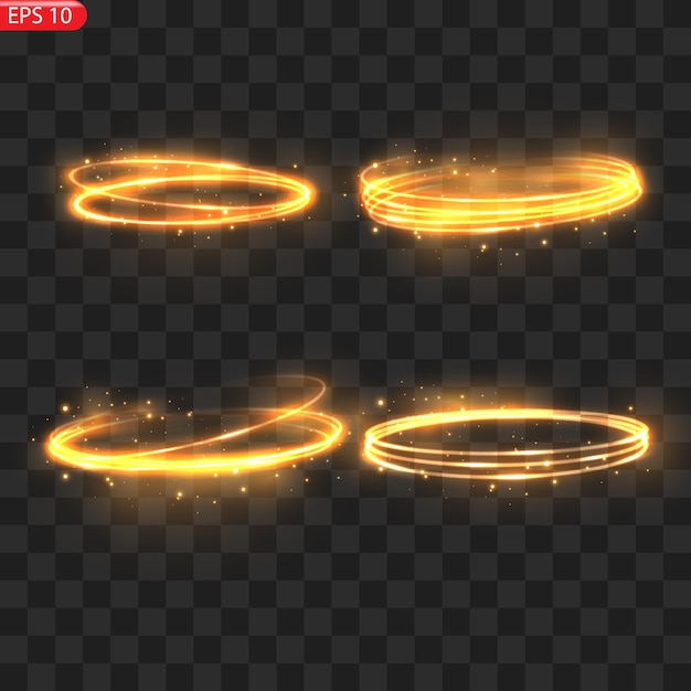 Fiery light circles glow effect sparkling golden glitter Fiery circles sparkling magical whirlwinds and light energy