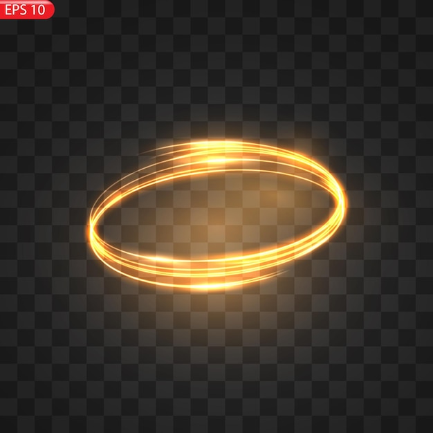 Fiery light circles glow effect, sparkling golden glitter. Fiery circles, sparkling magical whirlwinds and light energy